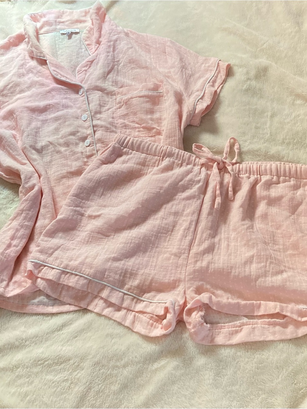 light pale pink Two-Piece polka dot Loungewear Pj Set